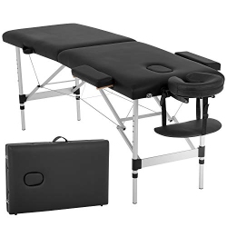 FDW Massage Table Massage Bed Spa Bed 73 Inch Aluminium Massage Table W/face Cradle Carry Case Height Adjustable 2 Fold Portable Facial Salon Tattoo