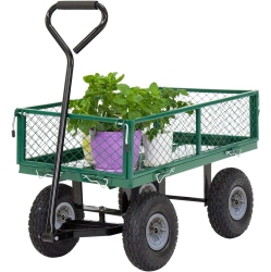BESTMASSAGE Garden Carts Yard Dump Wagon Cart Lawn Utility Cart Outdoor Steel Heavy Duty Beach Lawn Yard Landscape