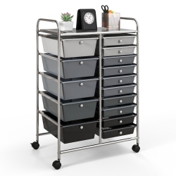 COSTWAY 15 Drawer Rolling Storage Cart Tools Scrapbook Paper Office School Organizer
