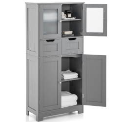 TOPBUY Tall Bathroom Storage Cabinet Freestanding Floor Cabinet W/2 Double Door Cabinet& 2 Drawers 3-Position Adjustable Shelves