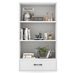 TOPBUY 4-Tier Bookcase W/storage Drawer Modern Storage Shelf W/3-Tier Open Shelf Freestanding Display Shelf Grey/natural/white
