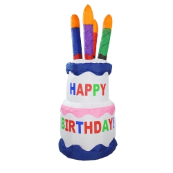 NORTHLIGHT 4' Inflatable Lighted Happy Birthday Cake Outdoor Decoration