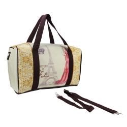 NORTHLIGHT 16" Vintage-Style Eiffel Tower And French Fashion Travel Bag With Handles And Crossbody Strap In Beige