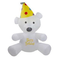 NORTHLIGHT 4' Inflatable Lighted Happy Birthday Bear Outdoor Decoration