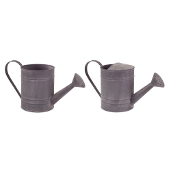 MELROSE Set Of 2 Handled Galvanized Watering Can Planters 5.75" In Gray