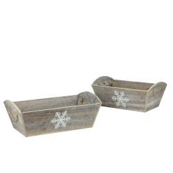 MIDWEST Set Of 2 Brown And Snowflake Christmas Planters 15.5" In White