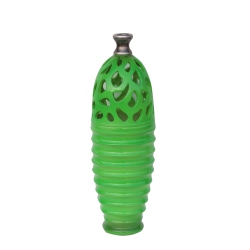 NORTHLIGHT 15" Lime And Gray Shiny Contemporary Outdoor Patio Cutout Bottom Vase In Green