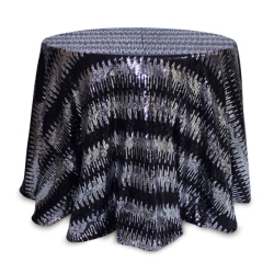 MELROSE 96" Round And Silver Sequined Christmas Tablecloth In Black