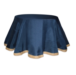 MELROSE 96" And Beige Solid Table Cloth With Bordered Edge In Navy Blue