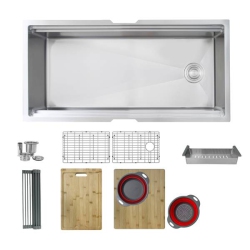 STYLISH A - Undermount 39" Workstation Single-Bowl 16 Gauge Stainless Steel Kitchen Sink With Accessories Included, S-639W