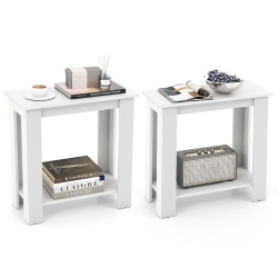 GYMAX 2 PCs 2-Tier End Table Modern Sofa Bedside Compact Nightstand With Storage Shelf