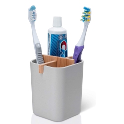 HLD Bamboo Toothbrush Holder for Bathroom \w 4 Compartments, Electric Toothbrush Holder, Countertop Stand Organizer for Kitchen Utensils Office