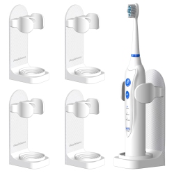 HLD Upgraded Adhesive Electric Toothbrush Holder Wall Mounted Adjustable Toothpaste Organizer 4 Pack (White)