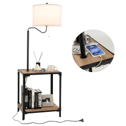 COSTWAY Floor Lamp With End Table And USB Charging Ports 360° Rotatable Lamp Arm