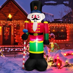 COSTWAY 8Ft Inflatable Nutcracker Soldier W/ 2 Built-In Led Lights, Sandbags & Air Blower