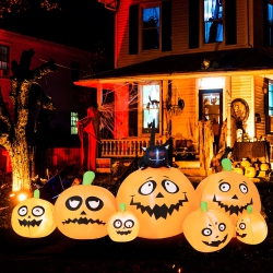 COSTWAY 8Ft Long Halloween Inflatable Pumpkins Self Inflating Halloween Pumpkin Patch Lanterns