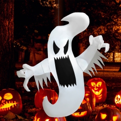 COSTWAY 5Ft Halloween Inflatable Ghost Blow-Up Hanging Decoration W/ Built-In Led Lights