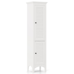 COSTWAY Tall Bathroom Floor Cabinet Narrow Linen Tower With 2 Doors & Adjustable Shelf