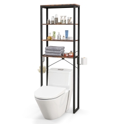 COSTWAY 4-Tier Over The Toilet Storage Rack Freestanding Bathroom Organizer Rustic In Brown