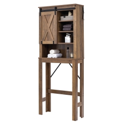 COSTWAY Toilet Storage Rack With Sliding Barn Door & Adjustable Shelves, Rustic In Brown