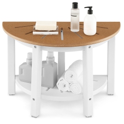 COSTWAY Heavy Duty Waterproof HDpe Semicircular Shower Bench 2-Tier Bath Spa Bench Off & Brown In White