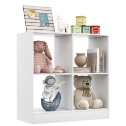 COSTWAY Kids Toy Storage Organizer 4-Cube Wooden Display Bookcase With Anti-Toppling Device