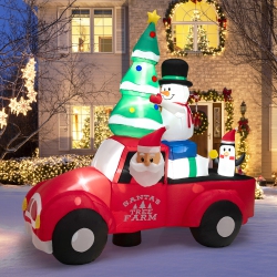 COSTWAY 8Ft Wide Inflatable Santa Claus Driving A Car W/ Leds & Air Blower