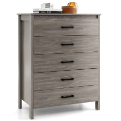 COSTWAY Modern 5 Drawer Chest Storage Dresser Cabinet With Metal Handles Oak In Grey
