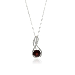 LE REVE GOLD 10Kt 18" Checkerboard Garnet & Diamond Pendant Necklace In White