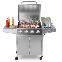 COSTWAY 5-Burner Propane Gas Bbq Grill With Side Burner, Thermometer, Prep Table 50000 Btu