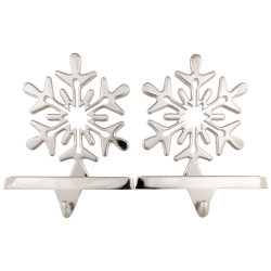 NORTHLIGHT Set Of 2 Solid Snowflake Cutout Christmas Metal Stocking Holders 6.5" In Silver