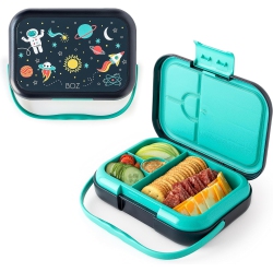 BOZ Bento Box for Kids - Kids Bento Lunch Box - Toddler Lunch Box for Daycare - Leak Proof 4 Compartments Kids Lunch Container (Space)