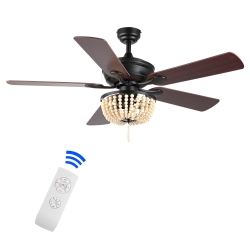 JONATHAN Y Erin Rustic Farmhouse Iron/wood Bead Mobile Appremote Controlled Led Ceiling Fan