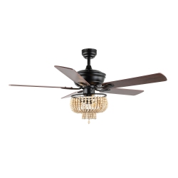 JONATHAN Y Opal Farmhouse Rustic Wood Bead Shade Led Ceiling Fan With Remote