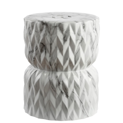 JONATHAN Y Chevron Drum Marble Finish Ceramic Garden Stool In White