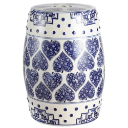 JONATHAN Y Happy Hearts Chinoiserie Ceramic Drum Garden Stool