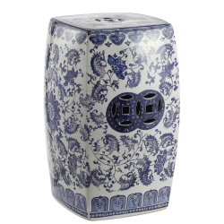 JONATHAN Y Floral Vine Chinoiserie Ceramice Square Garden Stool