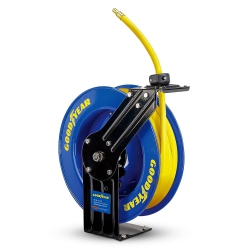 GOODYEAR Retractable Air Hose Reel: 9.5MM X 15.2M Sbr Hose, 300 Psi, Steel Construction, Heavy-Duty Single Arm, L-Shape Base