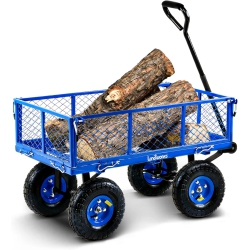 LANDWORKS All-Terrain Lawn & Garden Utility Cart/beach Wagon With Heavy Duty Removable Side Meshes - 181.4 Kg Capacity In Blue