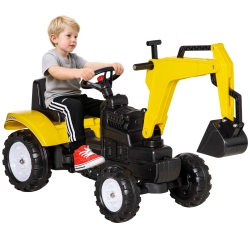 AOSOM Kids Ride On Excavator Toy, Pedal Tractor Ride On Toys, Pretend Play Construction Car for Kids & Toddlers, 3-6 Years Old In Yellow