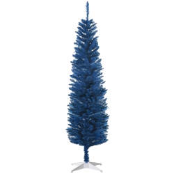 HOMCOM 6' Pencil Christmas Tree, Slim Artificial Xmas Tree With Realistic Branches, Sturdy Stand, Deep In Blue
