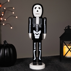 NORTHLIGHT Skeleton Wooden Halloween Nutcracker - 14" - Black And In White