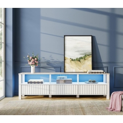 WAMPAT White Tv Stand \w Led Light, Modern Entertainment Center for 75 Inch Tv Console Table \w Storage Cabinet & Open Shelf, for Living Room