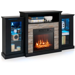 COSTWAY Fireplace Tv Stand With Led Lights & 18" Electric Fireplace for 65" Wall-Mounted Tv