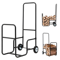 COSTWAY Firewood Carrier Wood Mover Hauler Fire Rack Caddy Cart Dolly Rolling