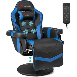 COSTWAY Goplus Massage Gaming Recliner Height Adjustable Racing Swivel Chair With Cup Holder