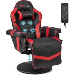 COSTWAY Goplus Massage Gaming Recliner Height Adjustable Racing Swivel Chair With Cup Holder