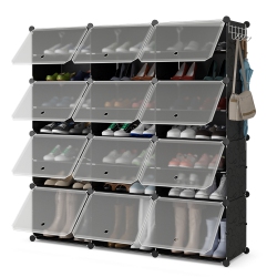 COSTWAY Portable Shoe Rack Organizer 12-Cube 48 Pair Shoe Shelf Storage Cabinet With Hook White/black