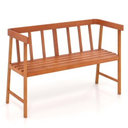 COSTWAY Patio Eucalyptus Wood Bench 2-Person Slatted Seat Backrest 800 Lbs Natural Outdoor