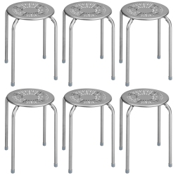 COSTWAY Set Of 6 Stackable Metal Stool Set Daisy Backless Round Top Kitchen In Grey